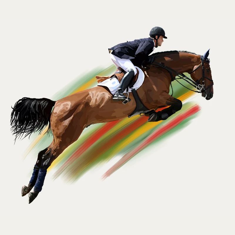 Cavalier de saut d’obstacles à rayures arc-en-ciel