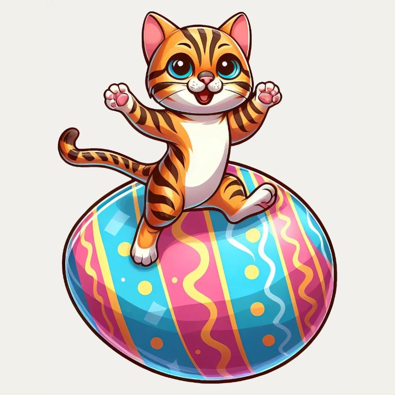 Dancing Bengal cat on easter egg