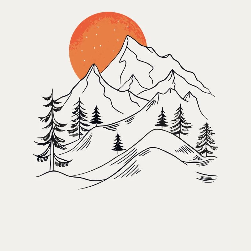 Paysage de montagne nocturne avec coucher de soleil