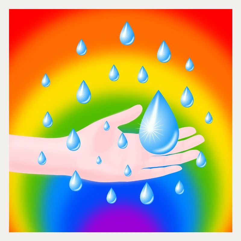 Rainbow Rain Drop and a Hand