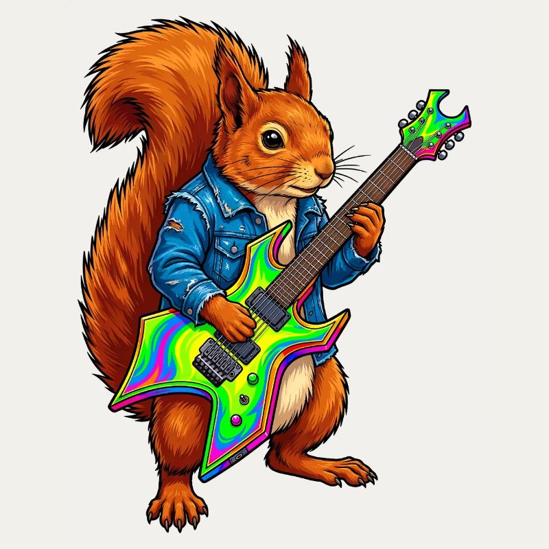 Eichhörnchen mit Jacke und E-Gitarre