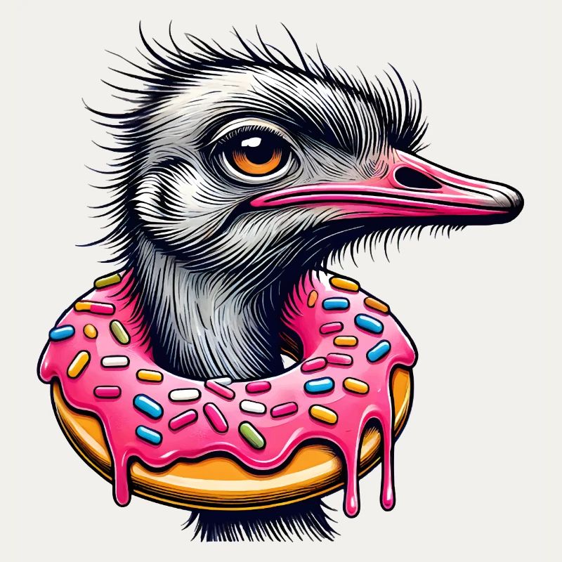 witziger Augenschmaus - Vogel Strauß mit Donut