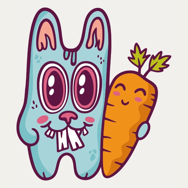 Blue doodle rabbit with carrot