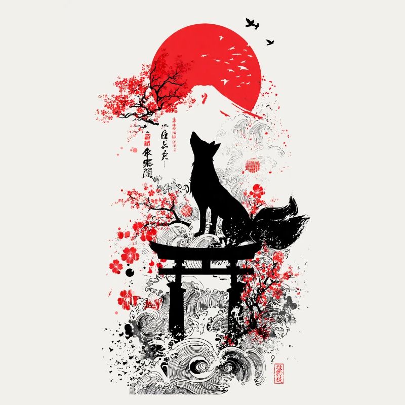 Red Sun Torii Fox – Kitsune Sakura Japan