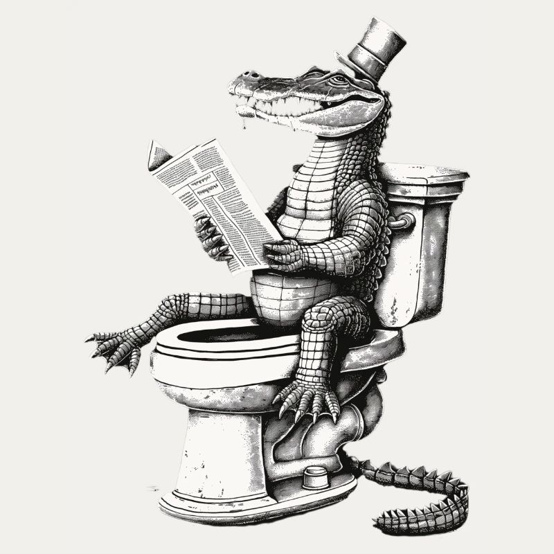 Lesender Krokodil-Dandy in Schwarz-Weiß
