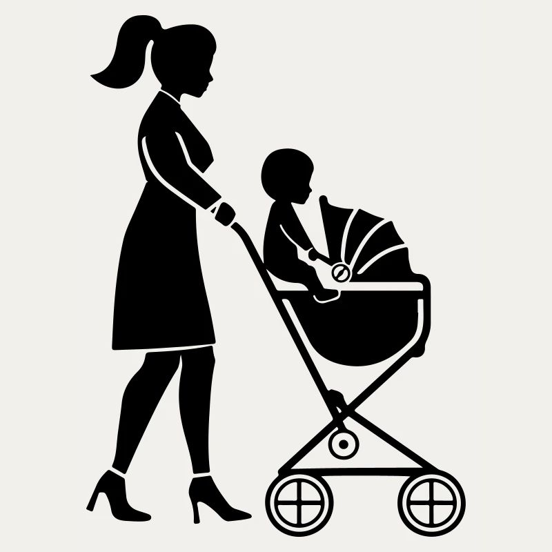 Maman poussette bébé