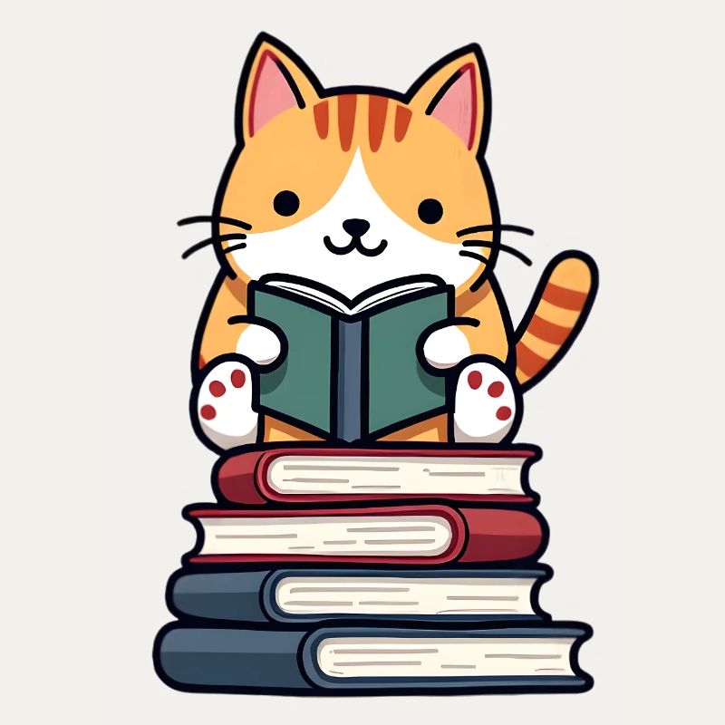 Cat reading a book