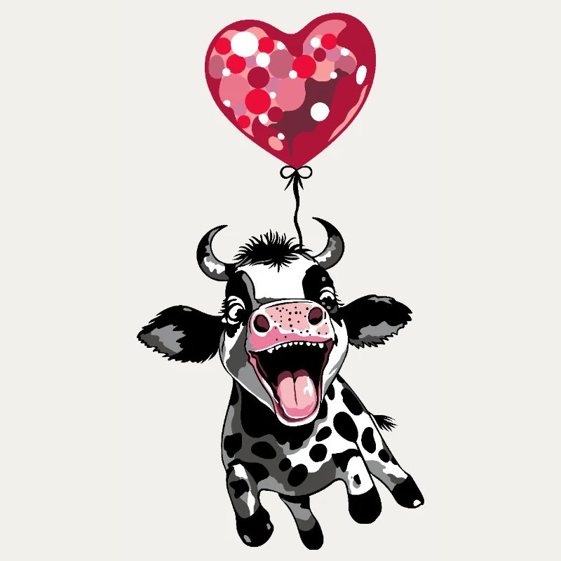 Springendes Kälbchen mit Herzballon - Kuh Kalb
