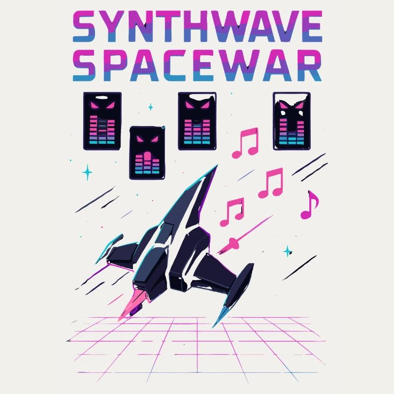 SYNTHWAVE SPACEWAR Retro Neon 80er Jahre Raumschiff