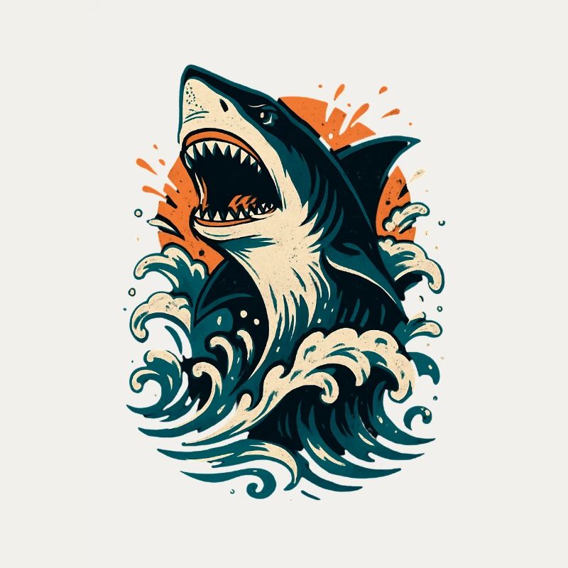 Shark roars through orange waves