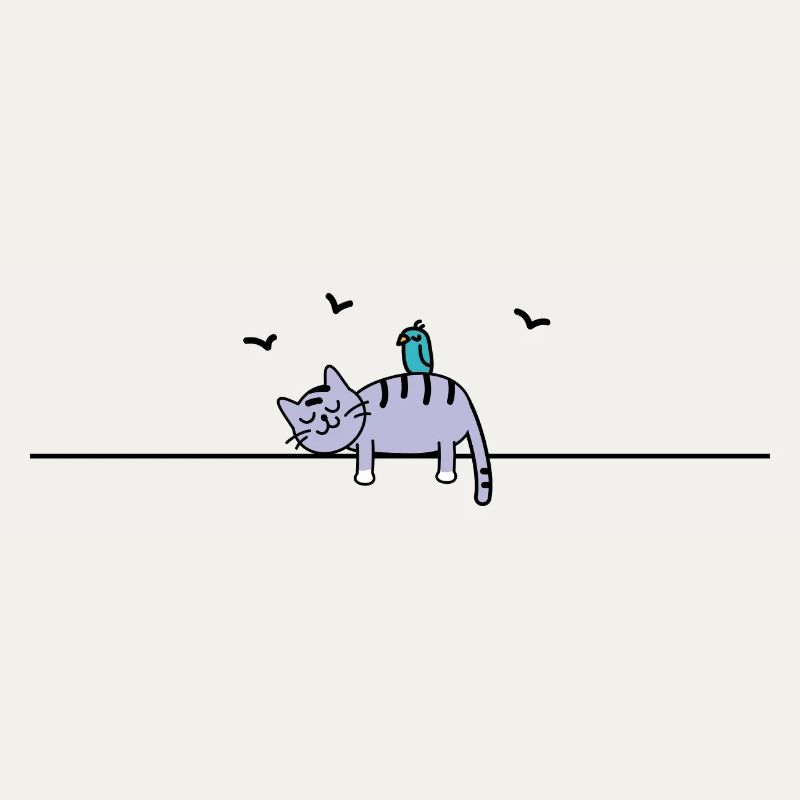 Schlafende Katze mit Vogel