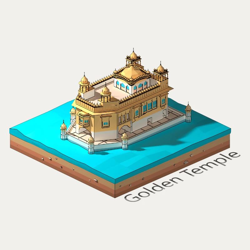 Geometrischer Low-Poly-Goldener Tempel