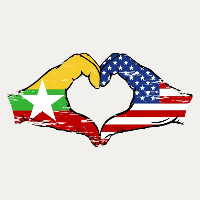 Myanmar États-Unis drapeau mains forme de coeur utilisé