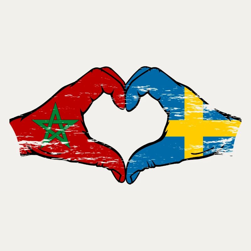 Maroc Suède Drapeau Forme de Main Forme Coeur Utilisé
