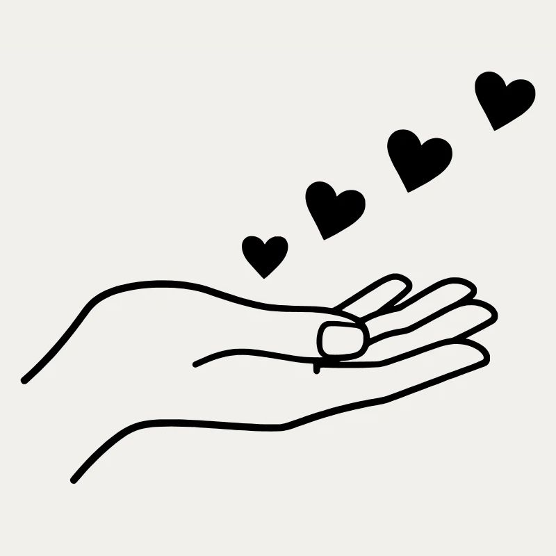 Hand With Floating Hearts Minimal Line Art