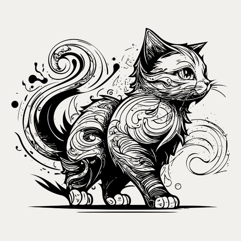 Chat mignon dans le style tatouage