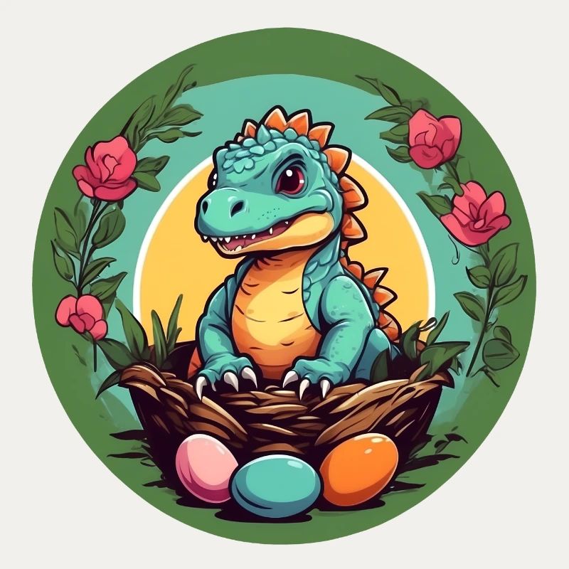 Dinobaby petit dinosaure dans le panier de Pâques