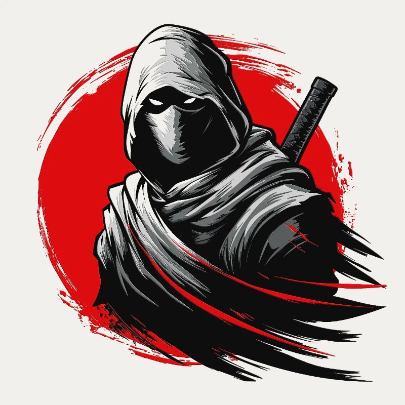 Mystischer Ninja mit rotem Kreis Hintergrund
