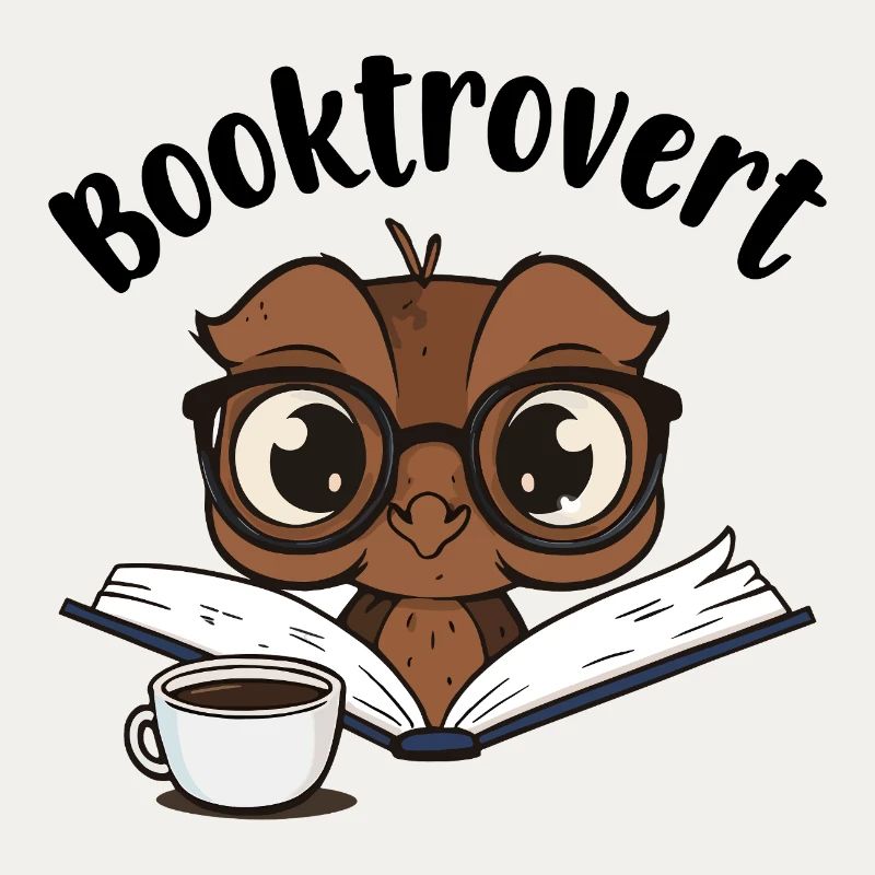 Booktrovert Eule mit Buch und Kaffee