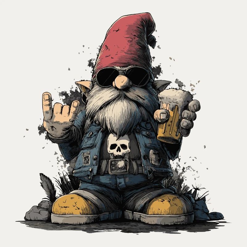 Gartenzwerg Rocker trinkt Bier