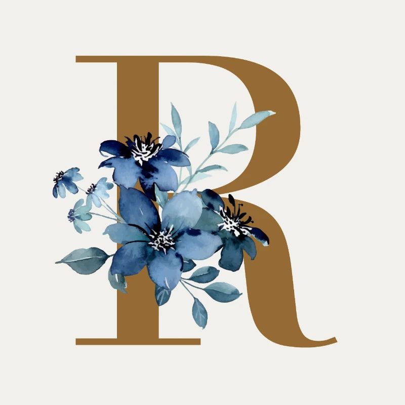 Florales R – Goldener Buchstabe mit Blüten