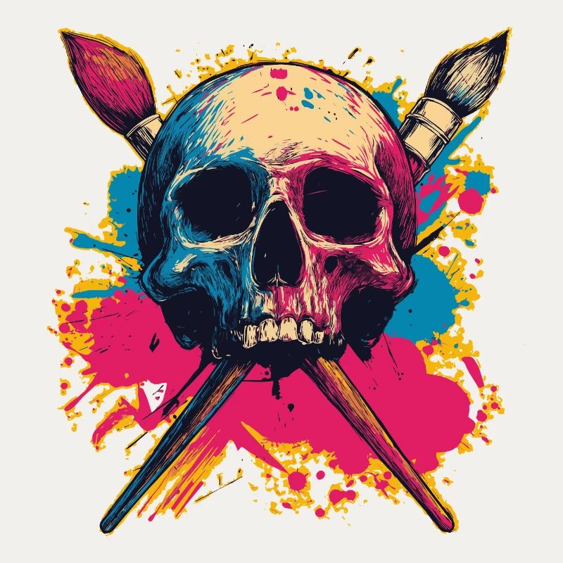 Skull and crossed brushes