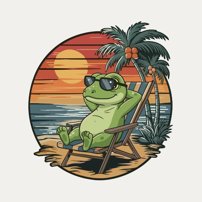 Funny Lizard on Beach Summer Vacation Sunset