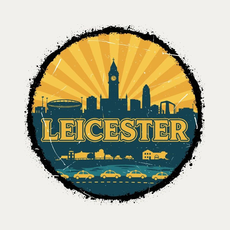 Leicester City Skyline Retro Sunset Badge