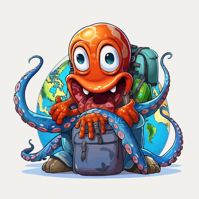 Reise-Oktopus mit Weltkugel