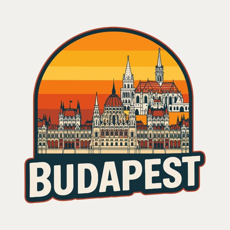 Budapest Hongrie Retro Sunset Skyline Design