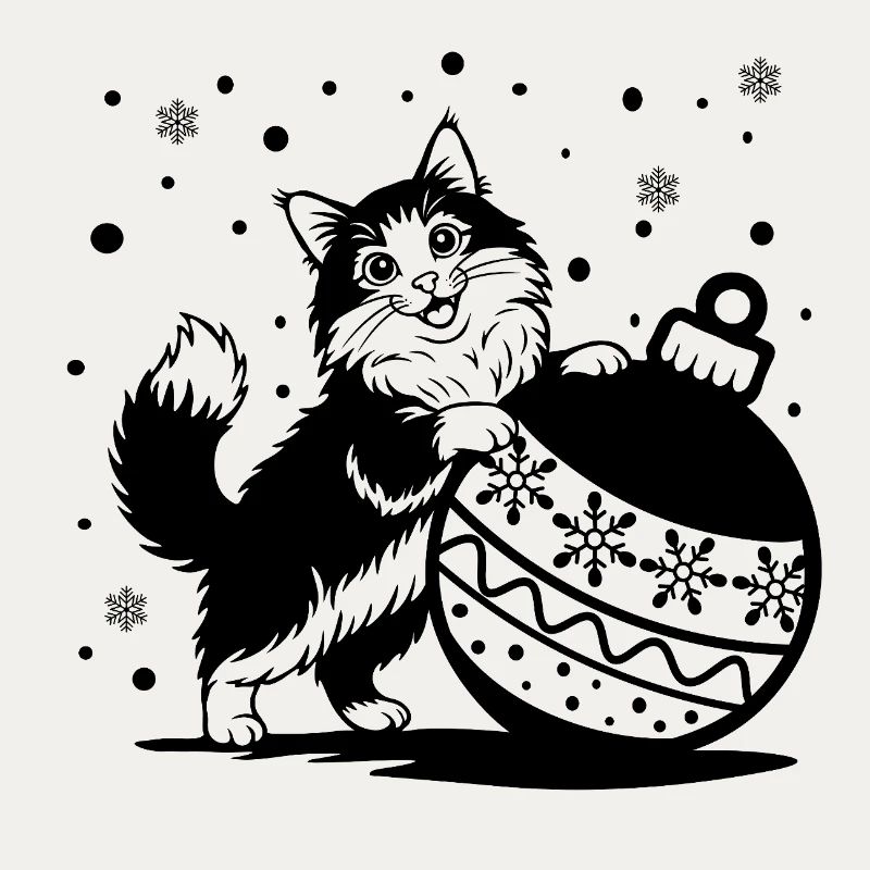 Chat mignon et duveteux avec une grande boule de Noël – St.