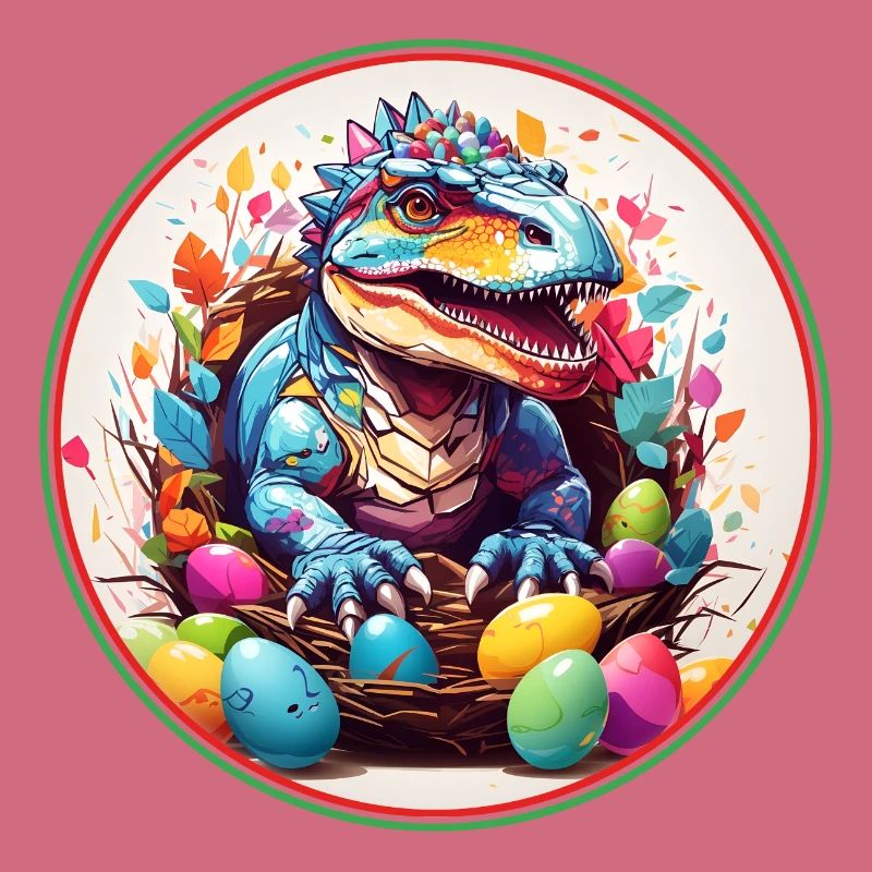 Dinobaby little dinosaur in Easter nest