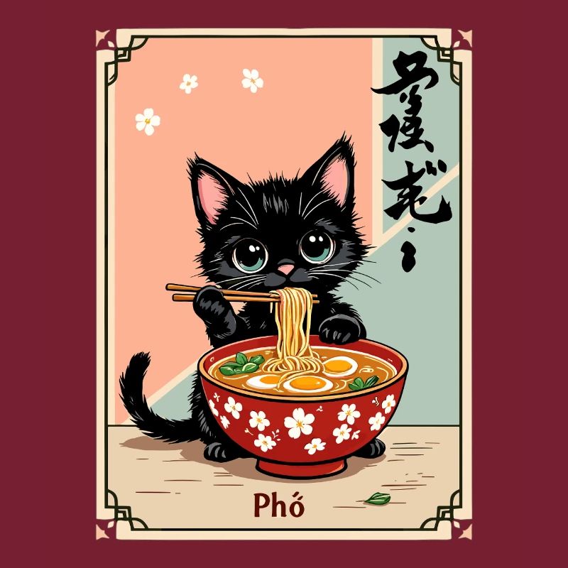 Kätzchen Pho Ramen Kunst