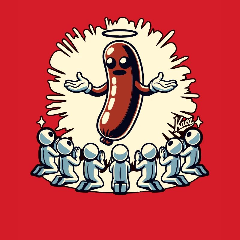 Les disciples de la viande prient la sainte bratwurst