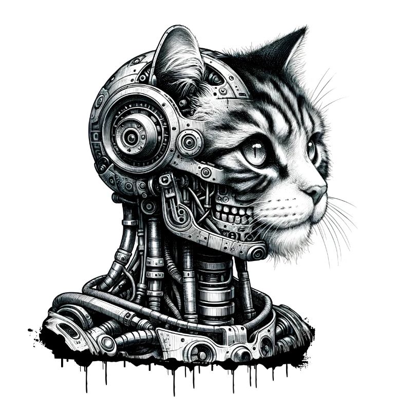 Tête de chat conçue comme un robot au look rétro