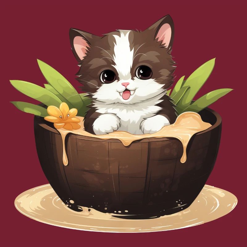 Cat with Coconut, Cute Summer Design