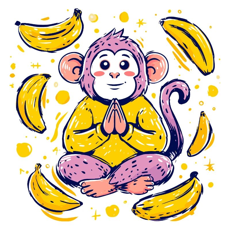 Meditierender Affe mit Bananen