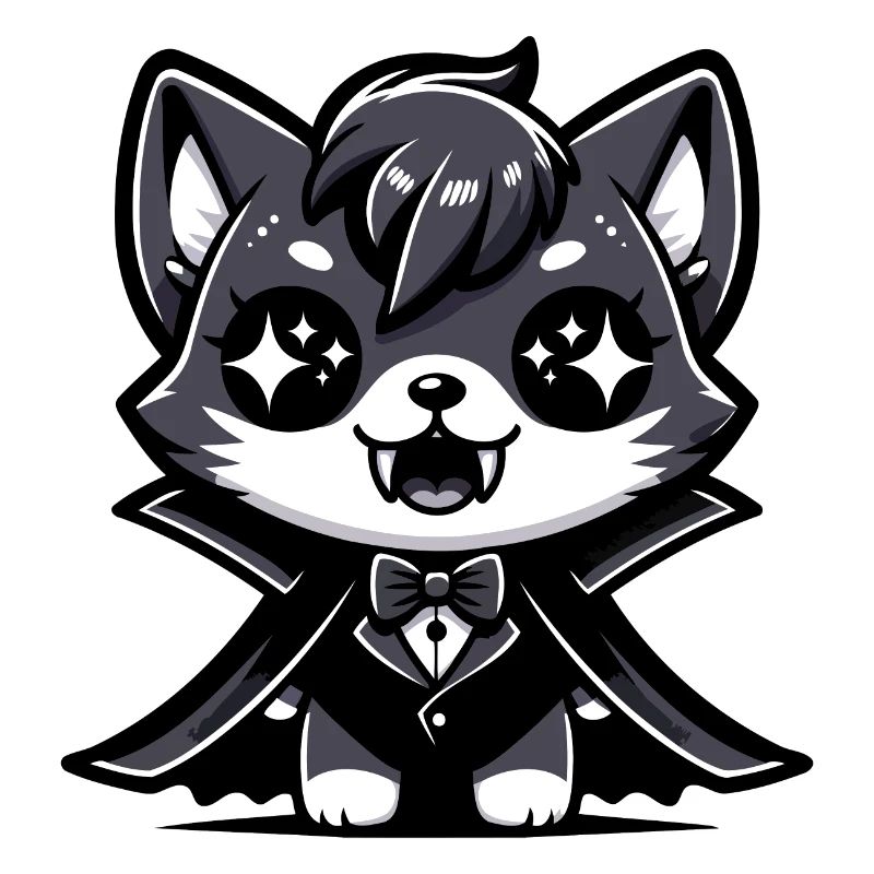 A cartoon style vampire kitten