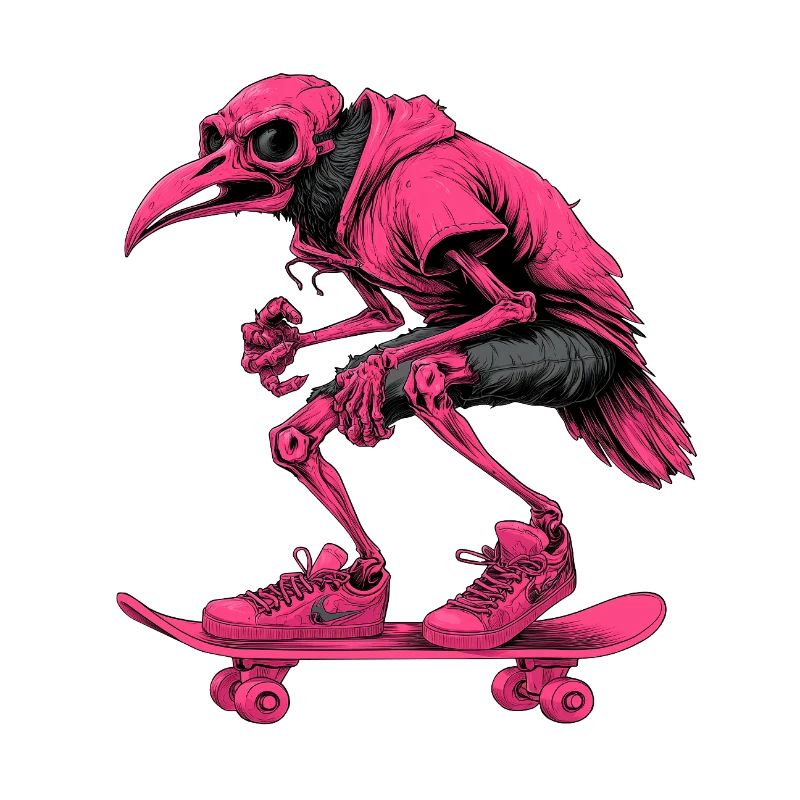 Neon Skater Skelett Vogel