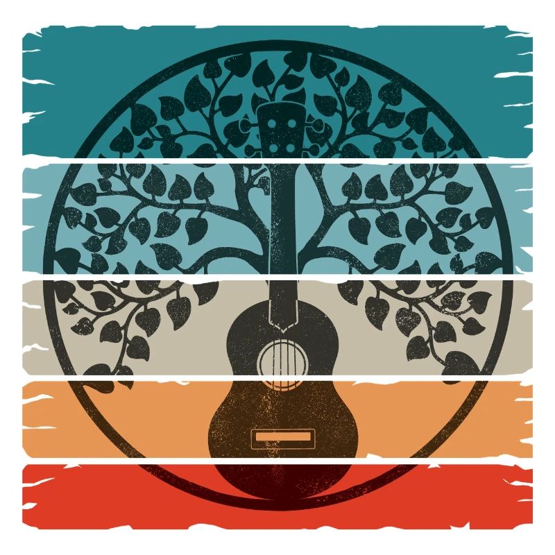 Ukulele Mandala on retro sunset