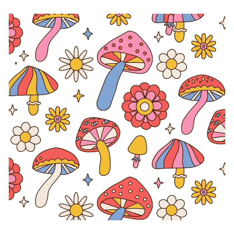 Retro Mushroom Flower Pattern 70s Design
