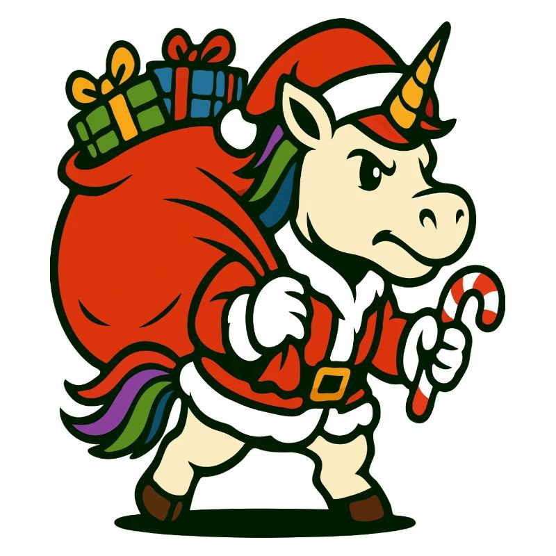 Starker Weihnachtsmann-Einhorn mit Geschenktüte