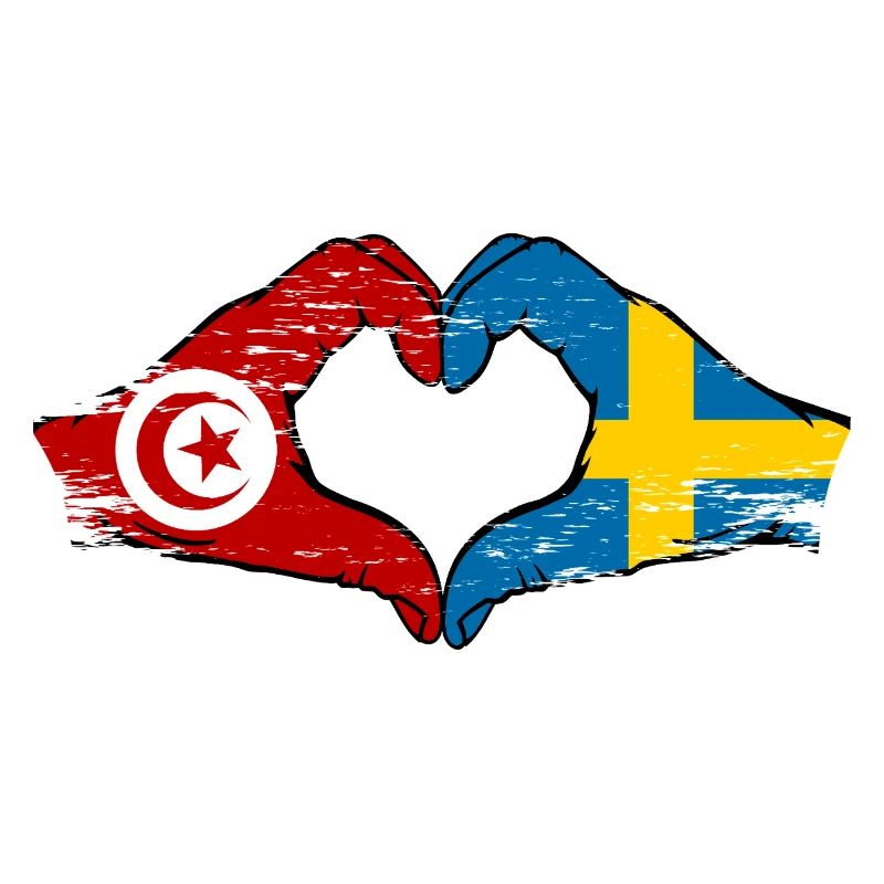 Tunisie Suède drapeau mains forme de coeur utilisé