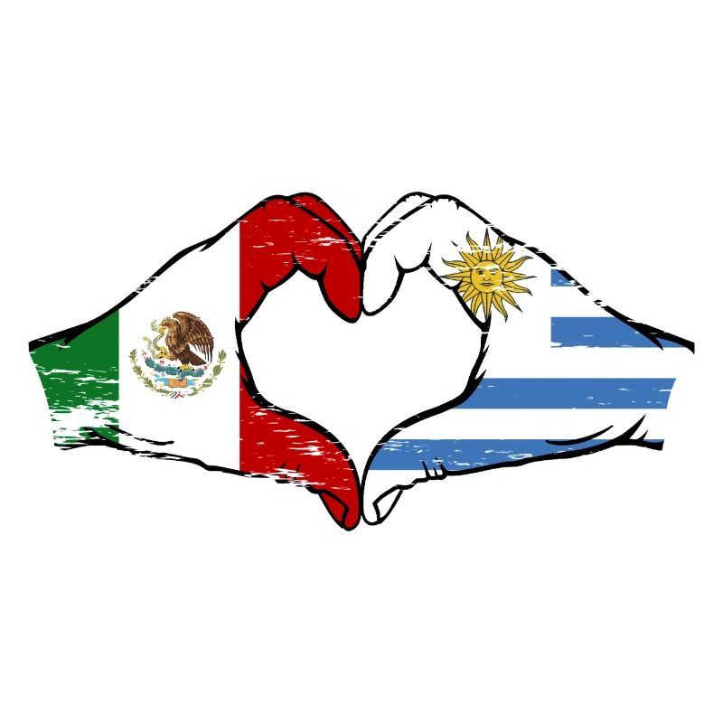 Mexique Uruguay drapeau mains forme de coeur utilisé