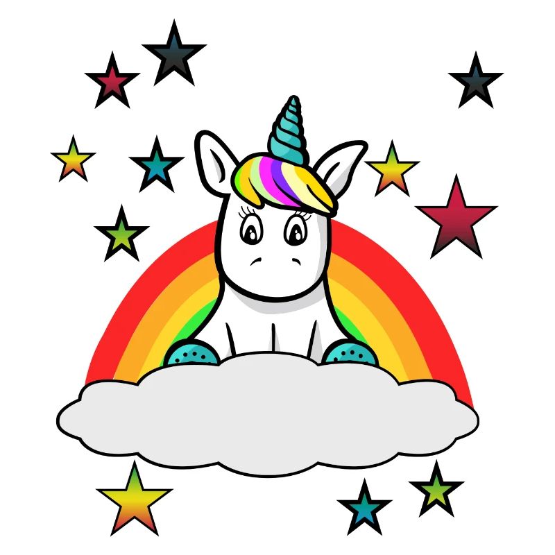 süsses Einhorn auf einer Wolke mit Regenbogen