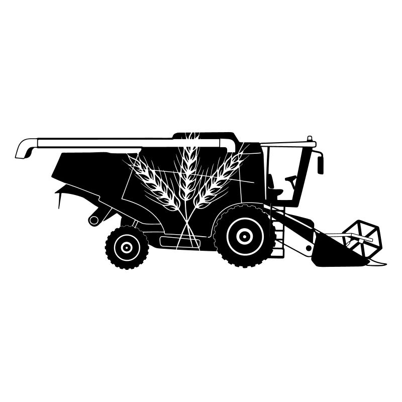 Combine Harvester with Three Grain Stalks Logo