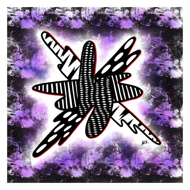 Creatively patterned blob on black and violet