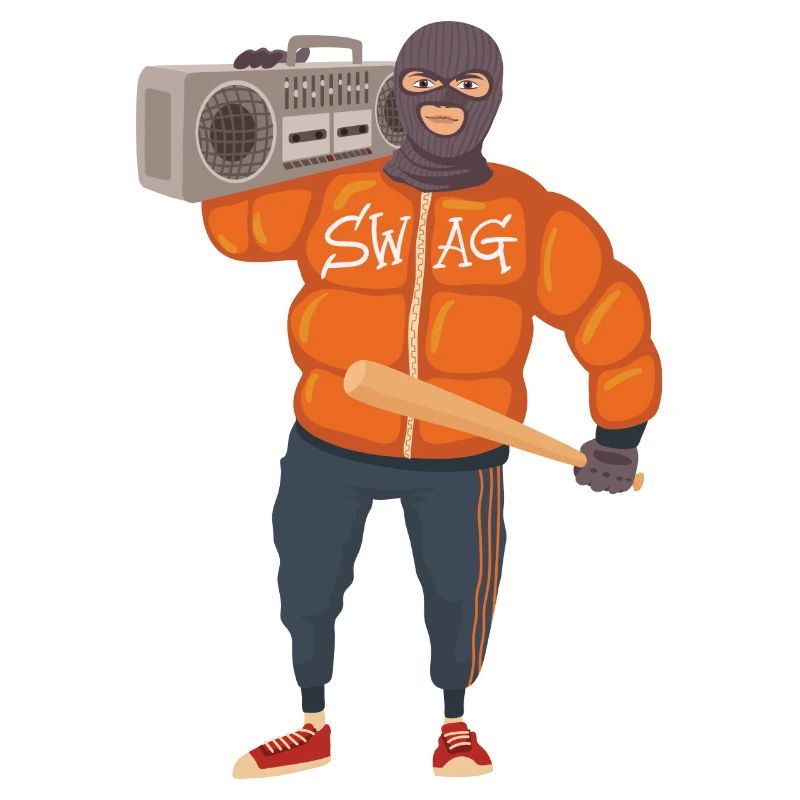 Gangster mit Baseballschläger und Ghettoblaster