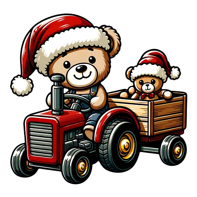 Teddy als Weihnachtsmann mit Traktor