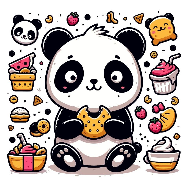Süßer Panda mit Snacks